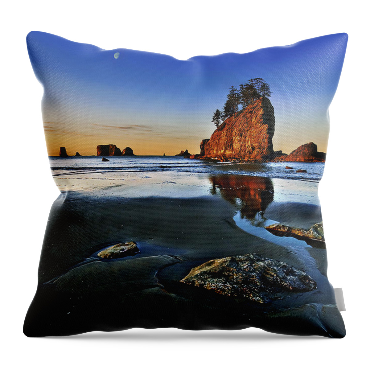 Water Throw Pillow featuring the photograph Morning Low Tide at Second Beach by John Christopher