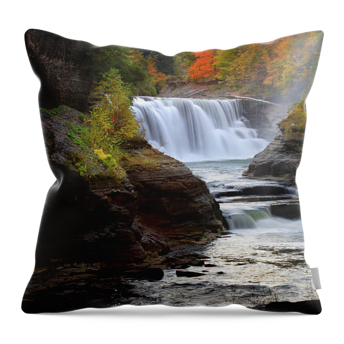 Tranquility Throw Pillow featuring the photograph Lower Falls Of The Genesse River by Image Courtesy Of Jeffrey D. Walters