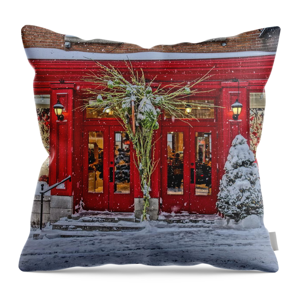 Lower Town Throw Pillow featuring the photograph Red Hot on a Winter's Day by Patricia Caron
