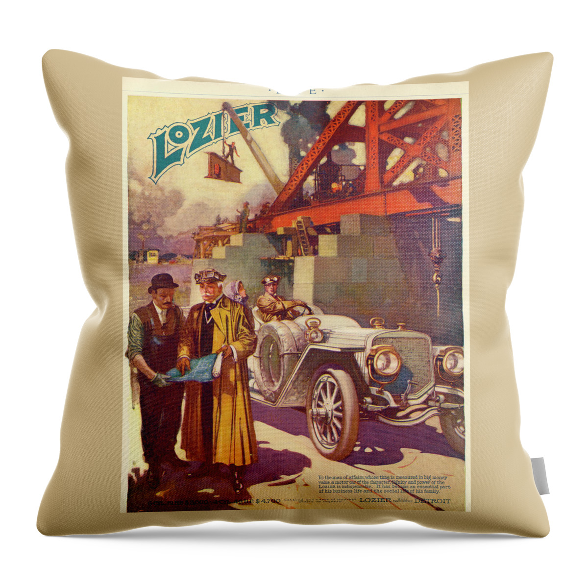 Automobile Throw Pillow featuring the mixed media Lozier Advertisement by Unknown