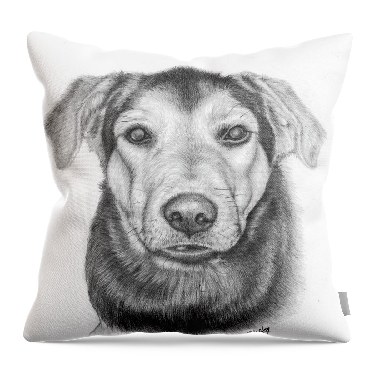 Dog Throw Pillow featuring the drawing Luca by Mike Ivey