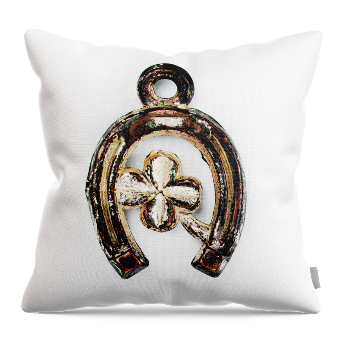 Bronze Throw Pillow featuring the drawing Lucky Horse Shoe and Four Leaf Clover by CSA Images