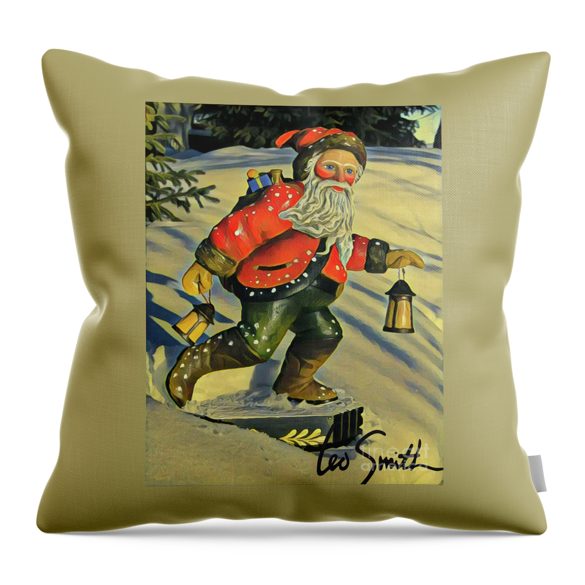 Santa Throw Pillow featuring the painting Luminous Santa by Leo and Marilyn Smith