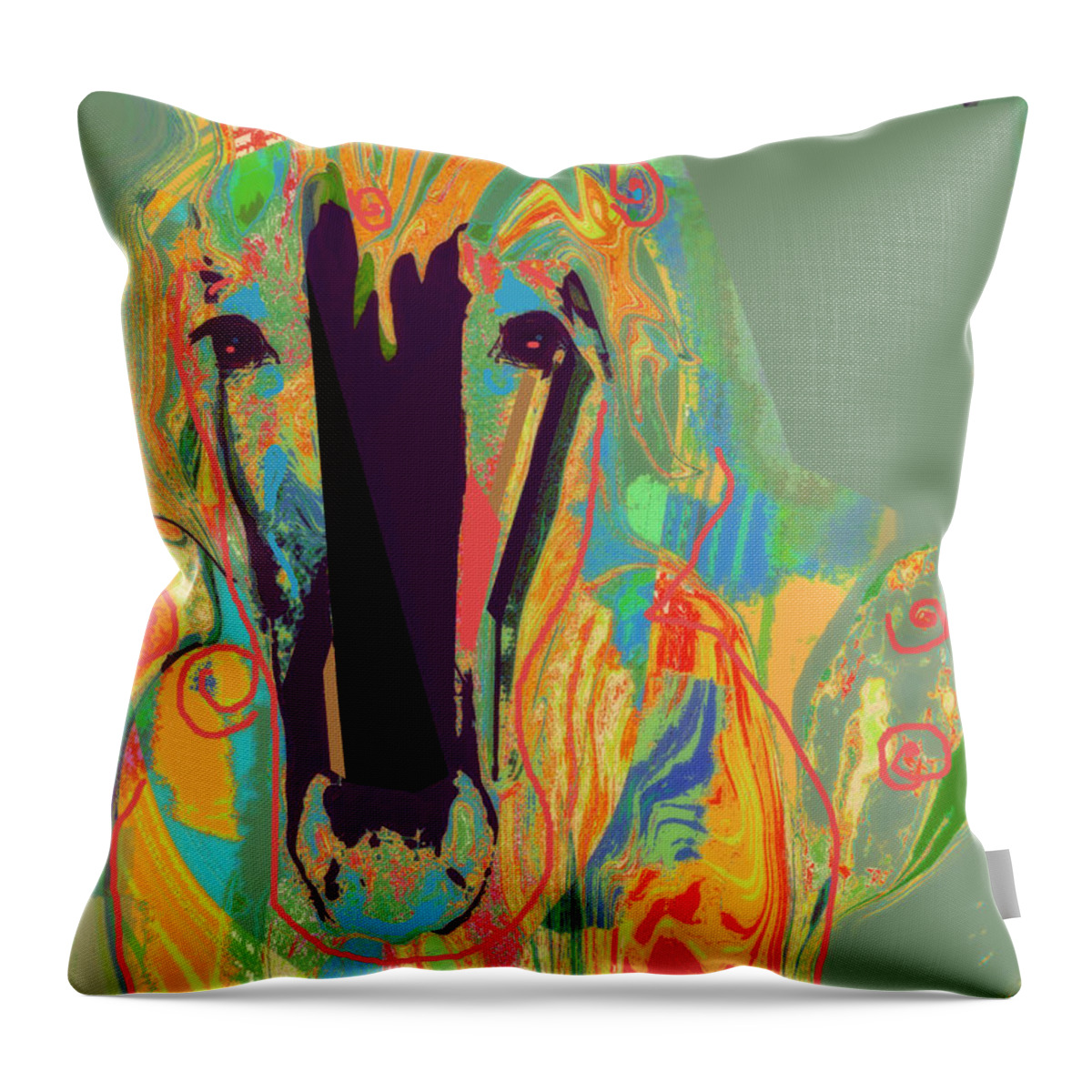 Lungta Throw Pillow featuring the mixed media Lungta Windhorse No 6 by Zsanan Studio