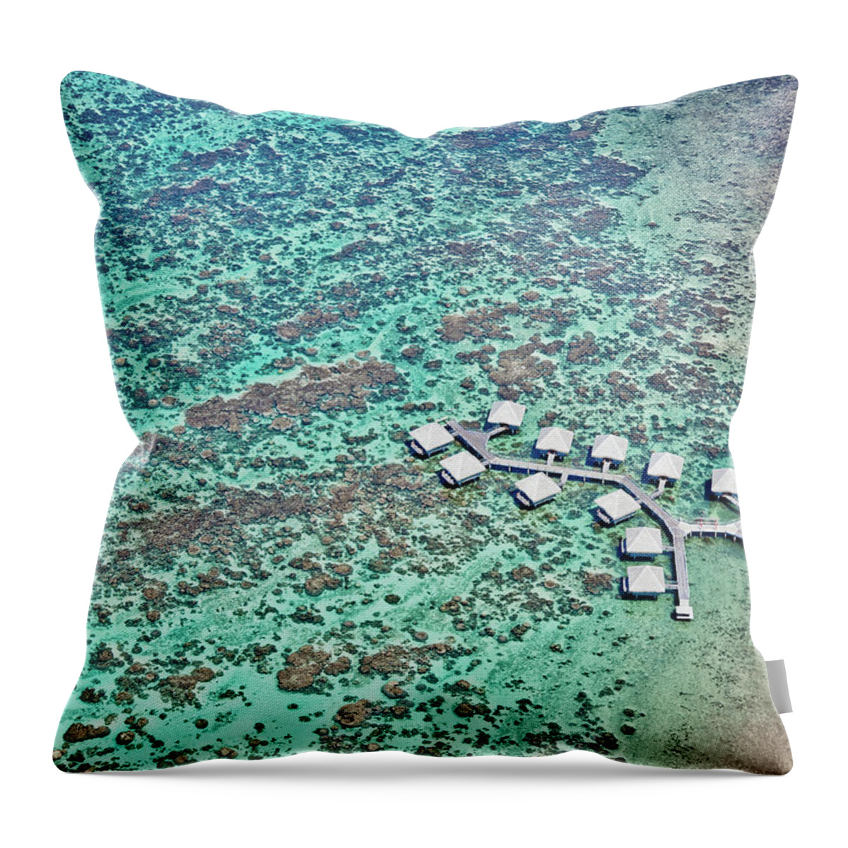 Built Structure Throw Pillow featuring the photograph Luxury Hotel In Tahiti Lagoon by Laura Benvenuti Photography