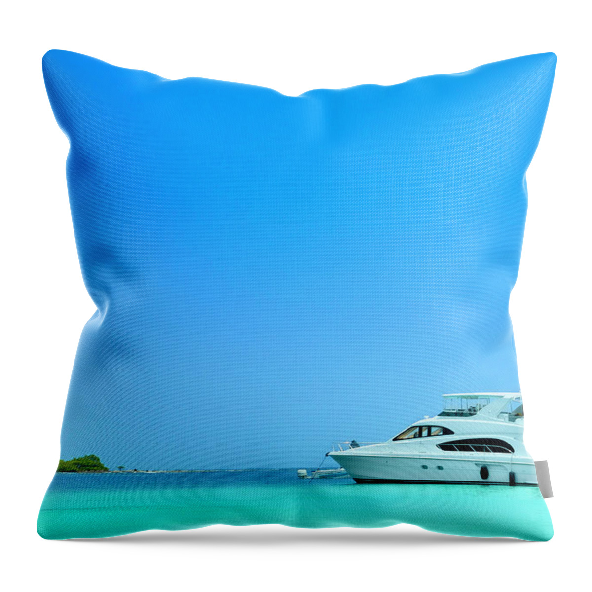 Water's Edge Throw Pillow featuring the photograph Luxury Yachts Sailing In A Tropical by Apomares