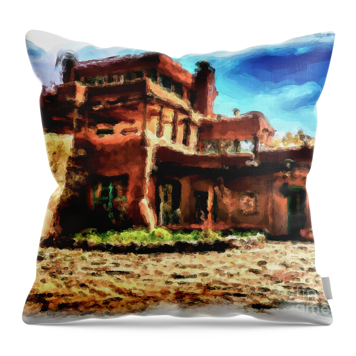 Painting Throw Pillow featuring the painting Mabel Dodge Luhan's home by Charles Muhle