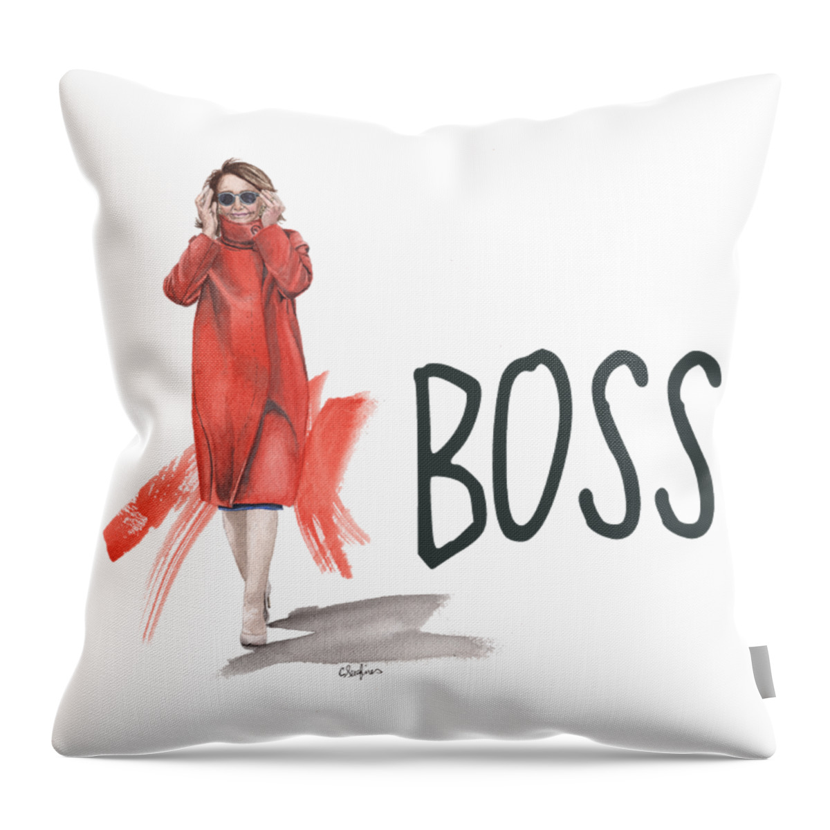 Nancy Pelosi Throw Pillow featuring the mixed media Madam Speaker - BOSS by Caroline Serafinas