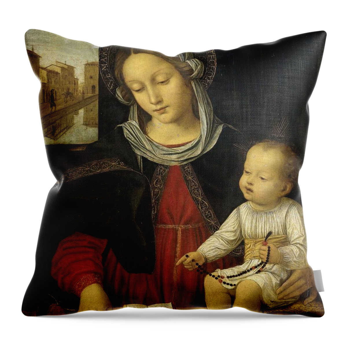 Borgognone Throw Pillow featuring the painting Madonna and Child. by Borgognone