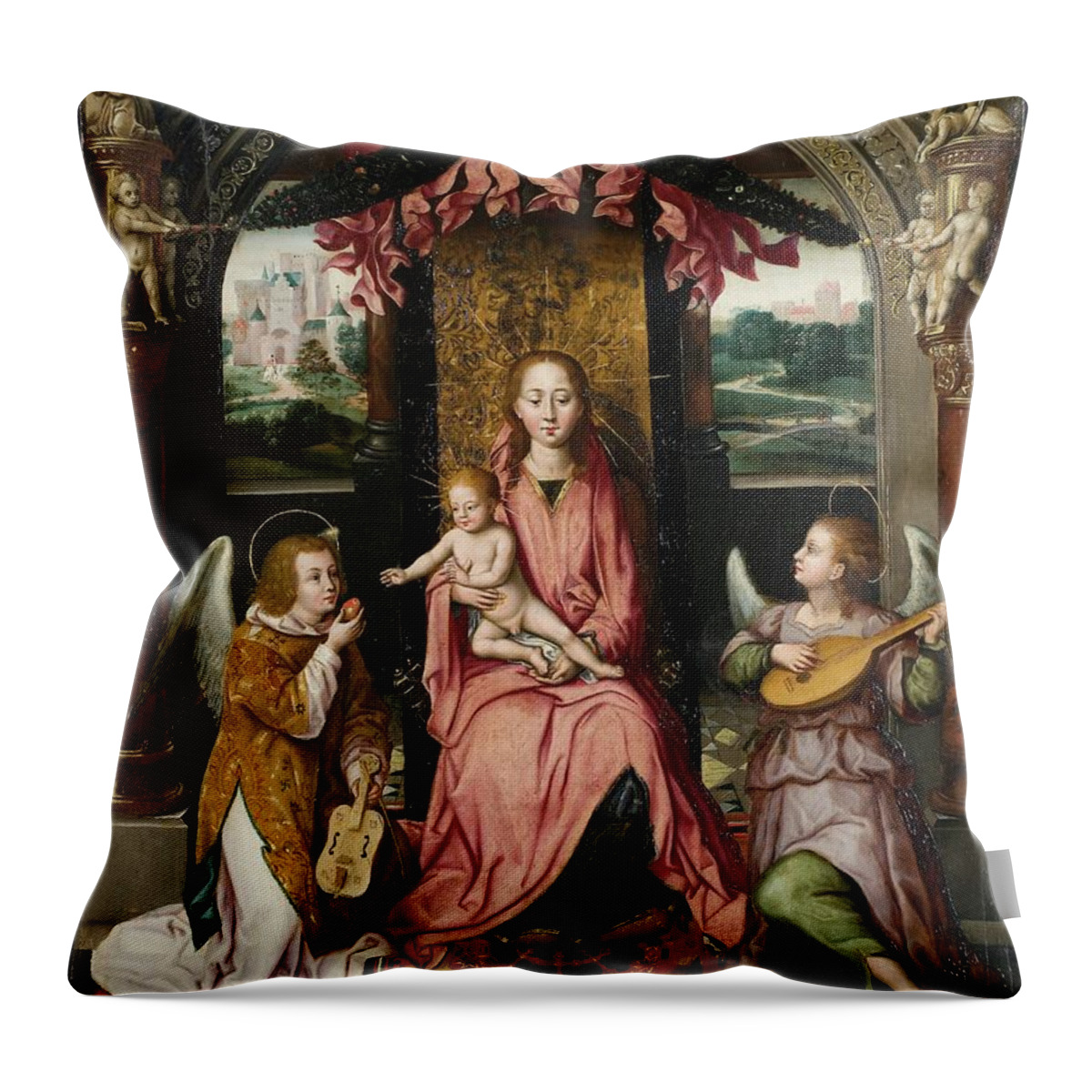 Renaissance Throw Pillow featuring the painting Madonna And Child by Hans Memling