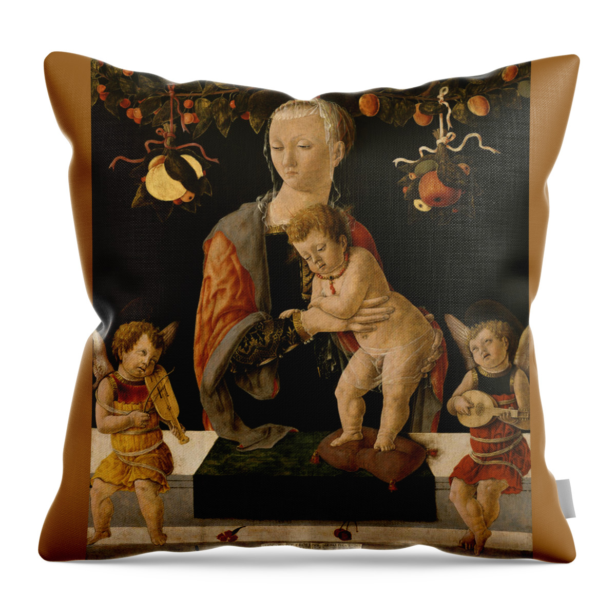 15th Century Art Throw Pillow featuring the painting Madonna and Child with Angels by Giorgio di Tomaso Schiavone