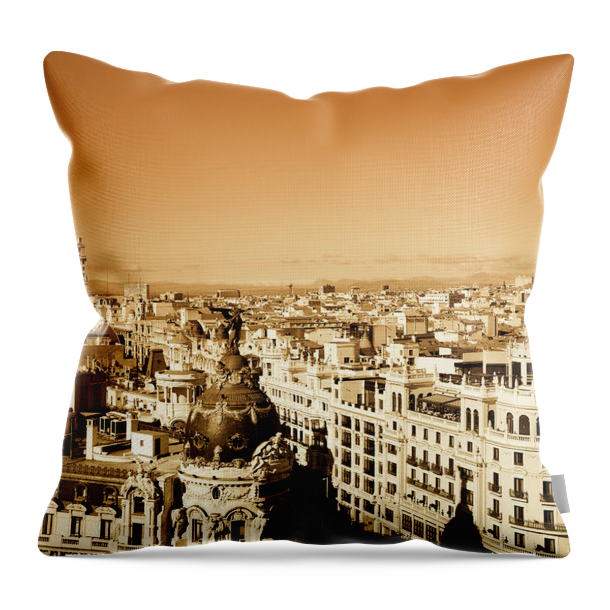 Downtown District Throw Pillow featuring the photograph Madrid Roofs Doutone by Fernandoah