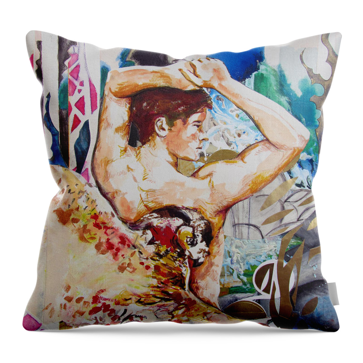 Nude Male Throw Pillow featuring the painting Magic Loves The Hungry by Rene Capone