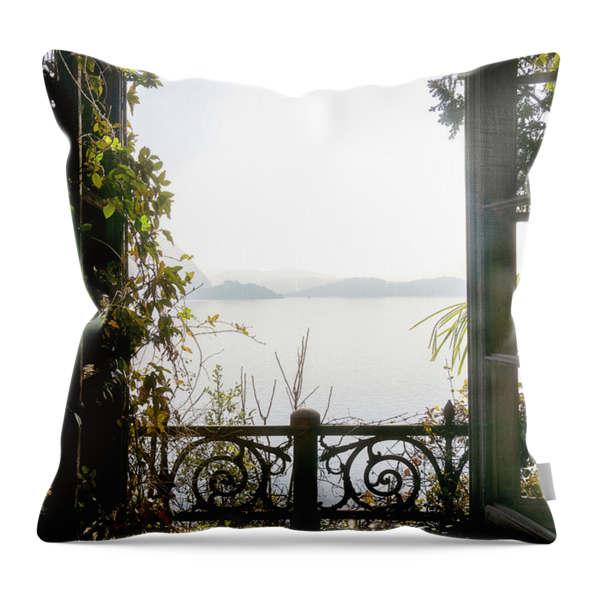 Urban Throw Pillow featuring the photograph Magical View through Window by Roman Robroek