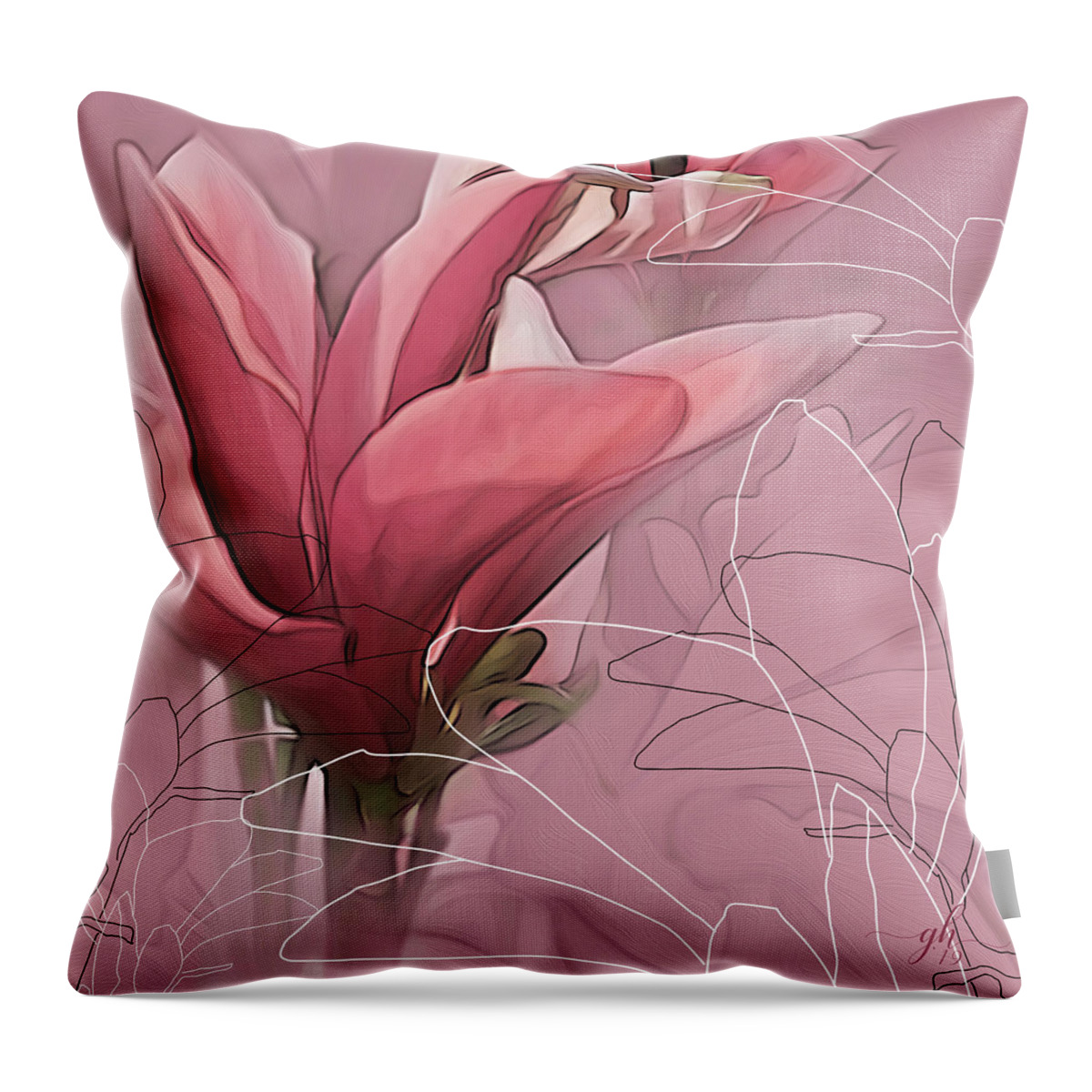 Saucer Magnolia Throw Pillow featuring the digital art Magnolia Musings by Gina Harrison