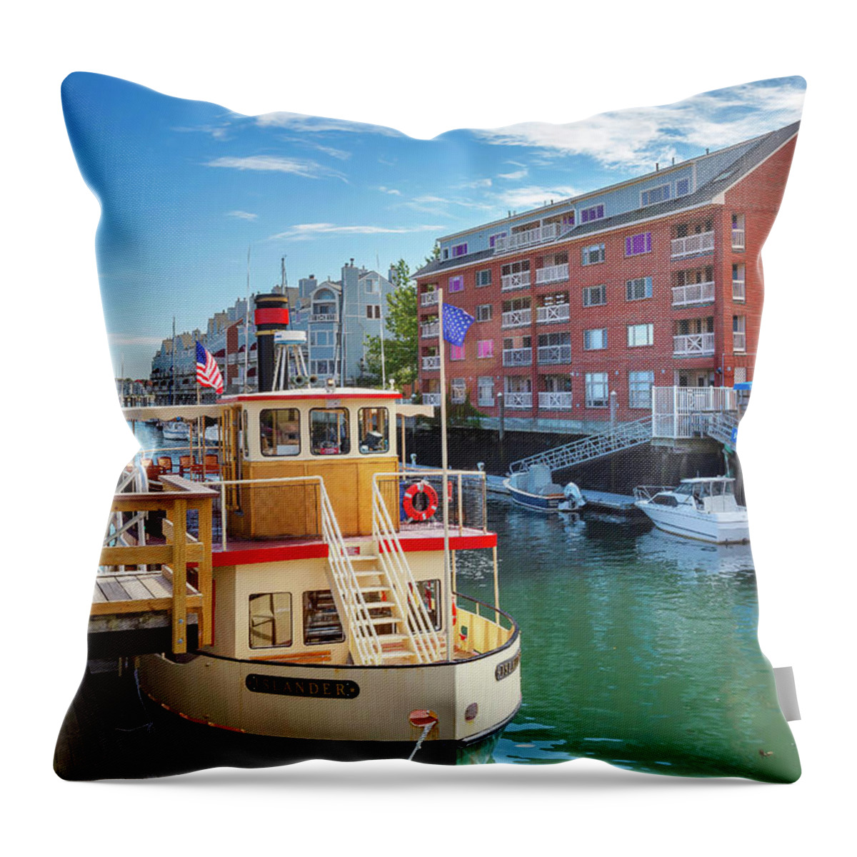 Estock Throw Pillow featuring the digital art Maine, Portland, The Islander Boat by Claudia Uripos