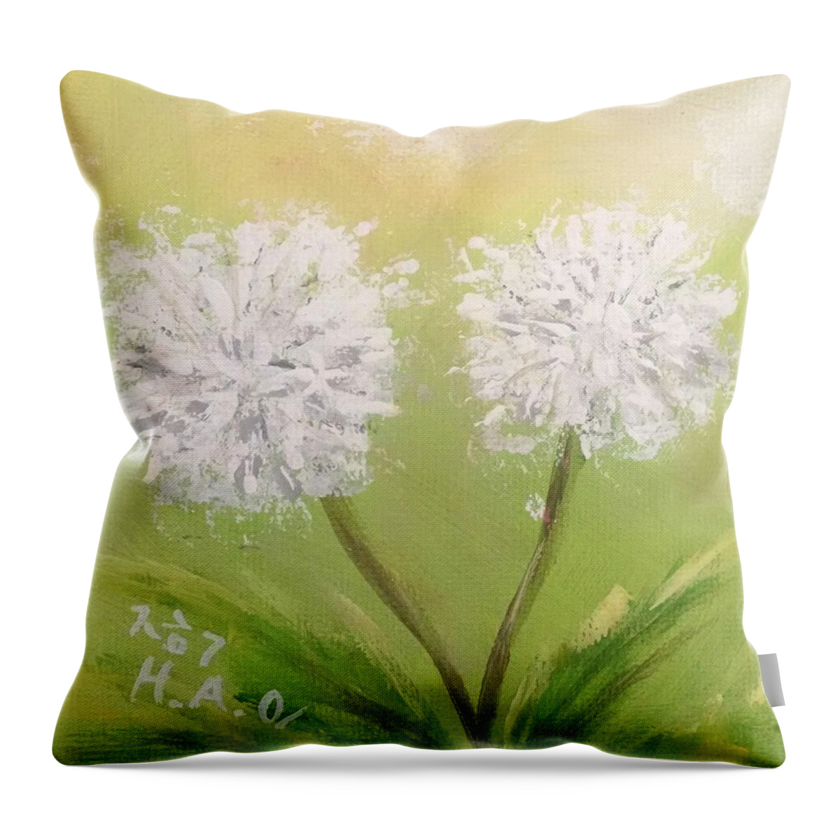 Dandelion Throw Pillow featuring the painting Make Double Wishes by Helian Cornwell