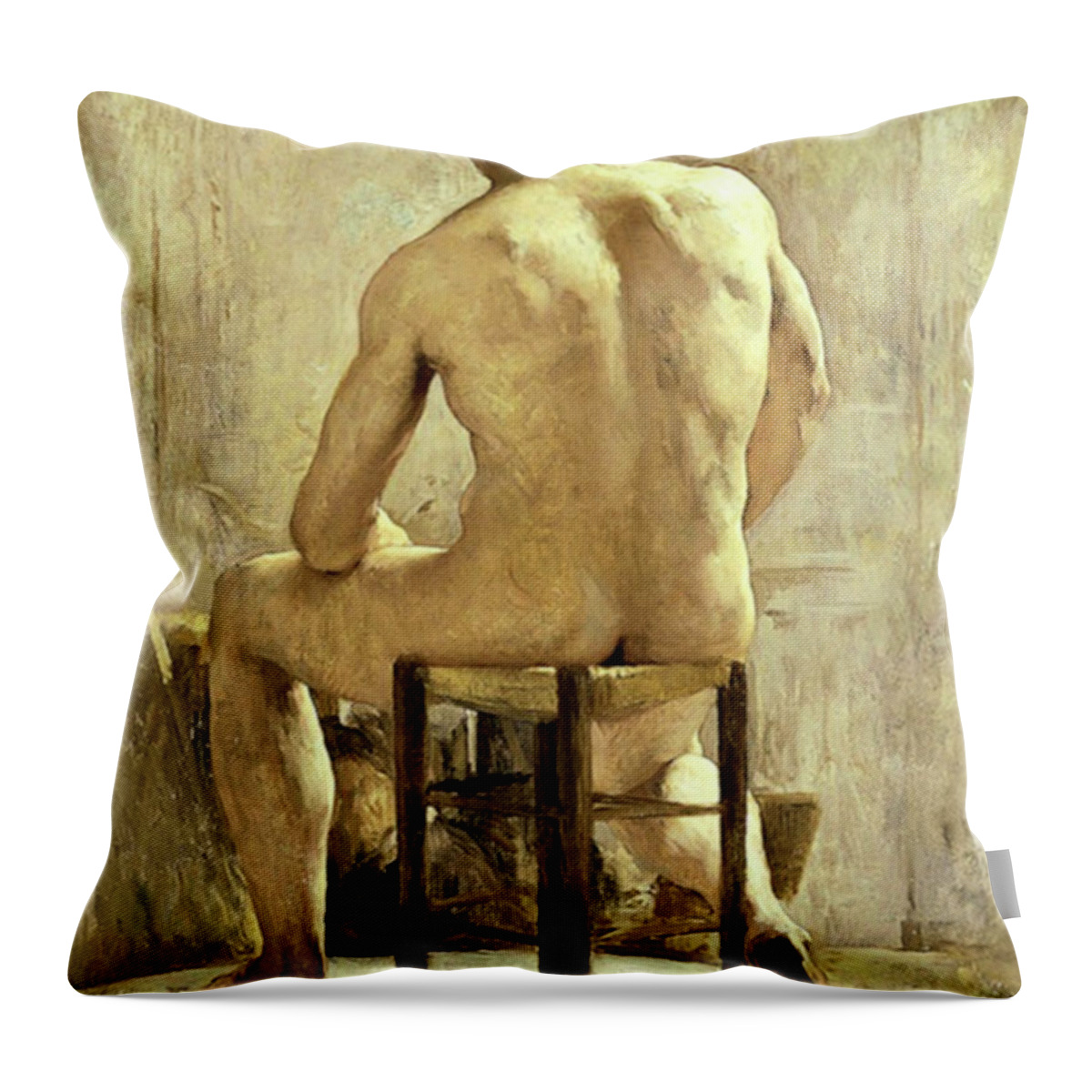 Jules Throw Pillow featuring the painting Male Model by Jules Gustave Besson
