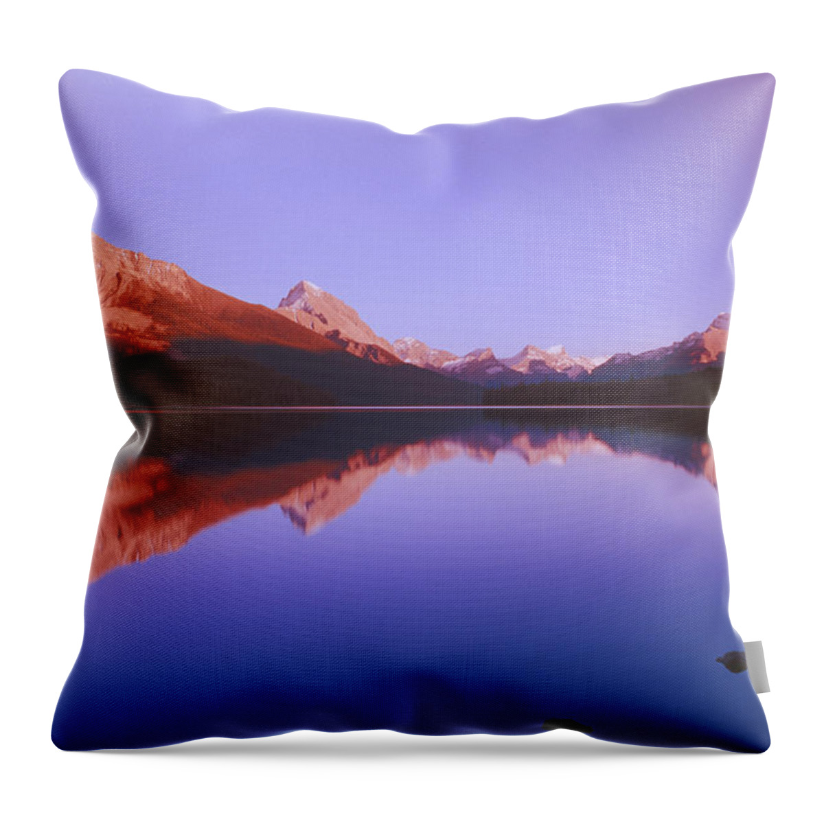 Tranquility Throw Pillow featuring the photograph Maligne Lake With Mountain Behind On A by Design Pics