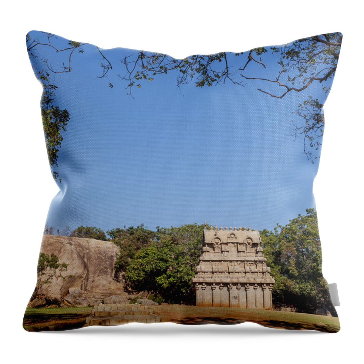 Architecture Throw Pillow featuring the photograph Mamallapuram, Ganesha Ratha by Maria Heyens