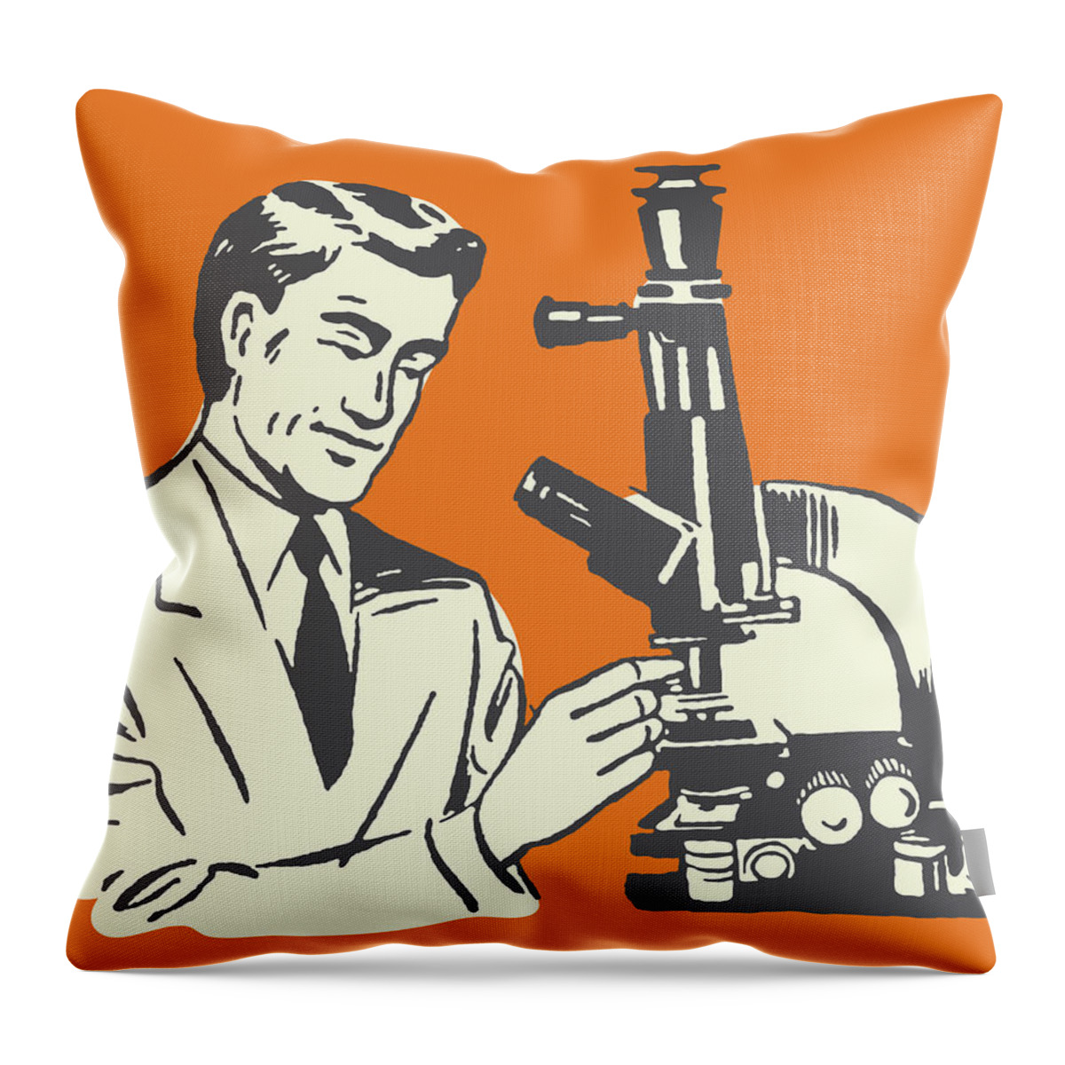Adult Throw Pillow featuring the drawing Man and Microscope by CSA Images
