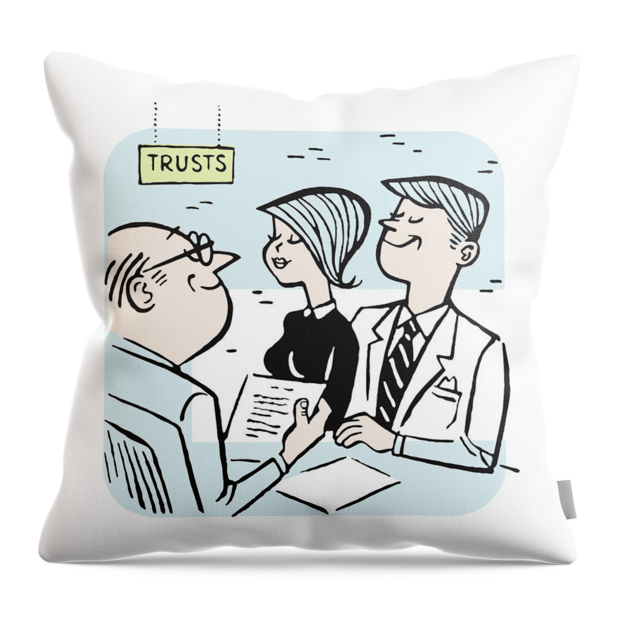 Asset Throw Pillow featuring the drawing Man and Woman at Bank Creating a Trust by CSA Images