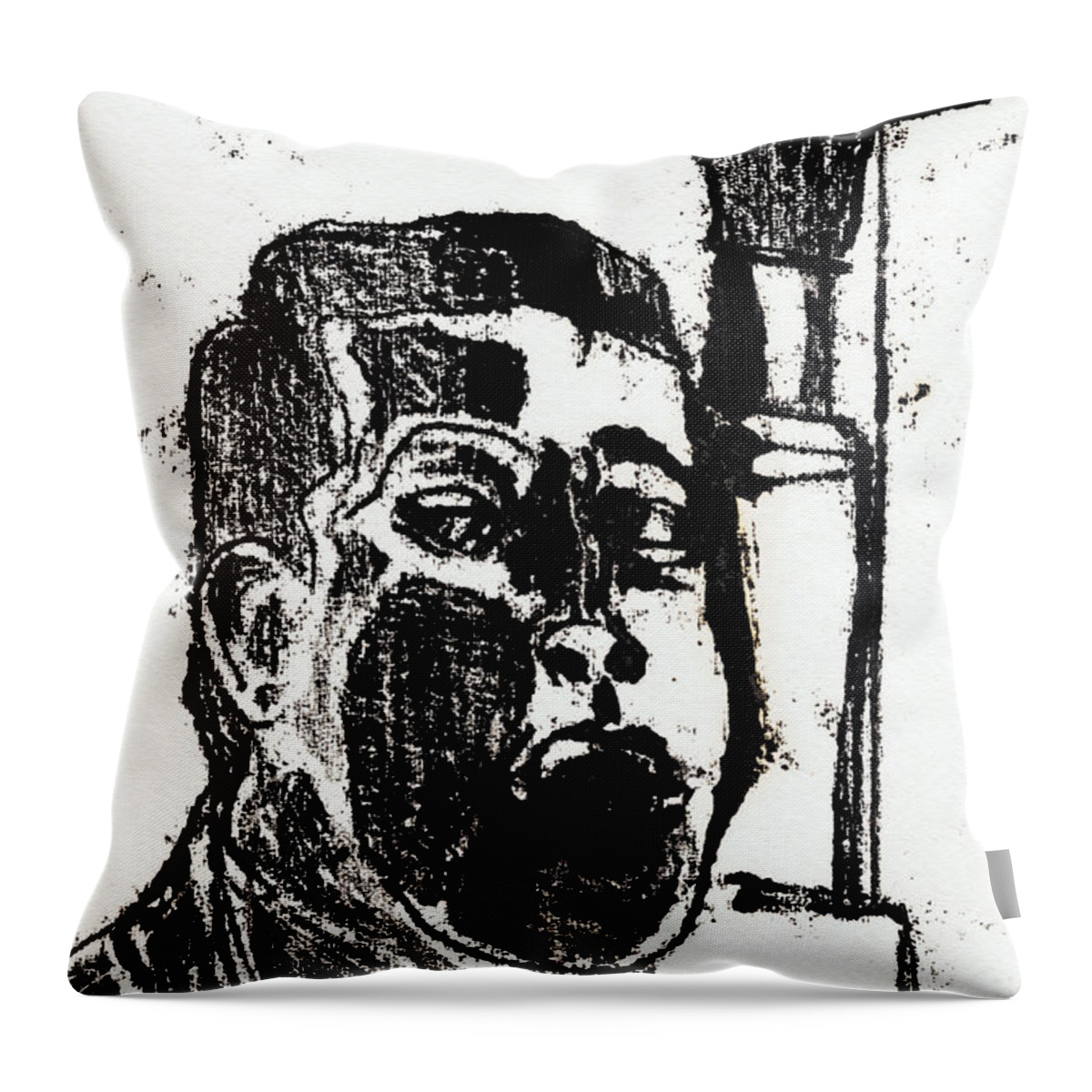 Face Throw Pillow featuring the drawing Man by a Plinth by Edgeworth Johnstone