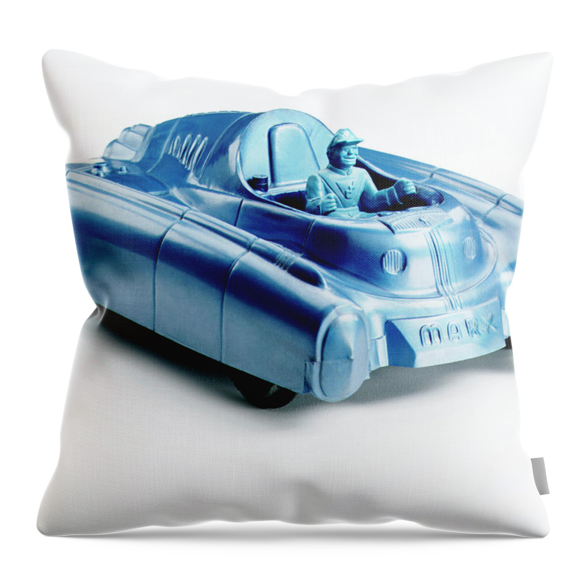 Auto Throw Pillow featuring the drawing Man Driving Futuristic Blue Car by CSA Images