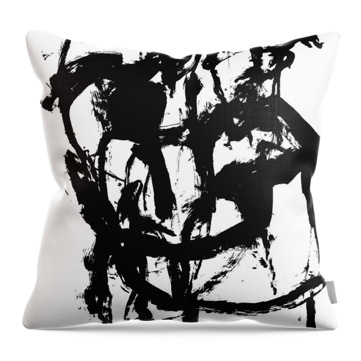 Black Throw Pillow featuring the drawing Man holding a horse by Edgeworth Johnstone