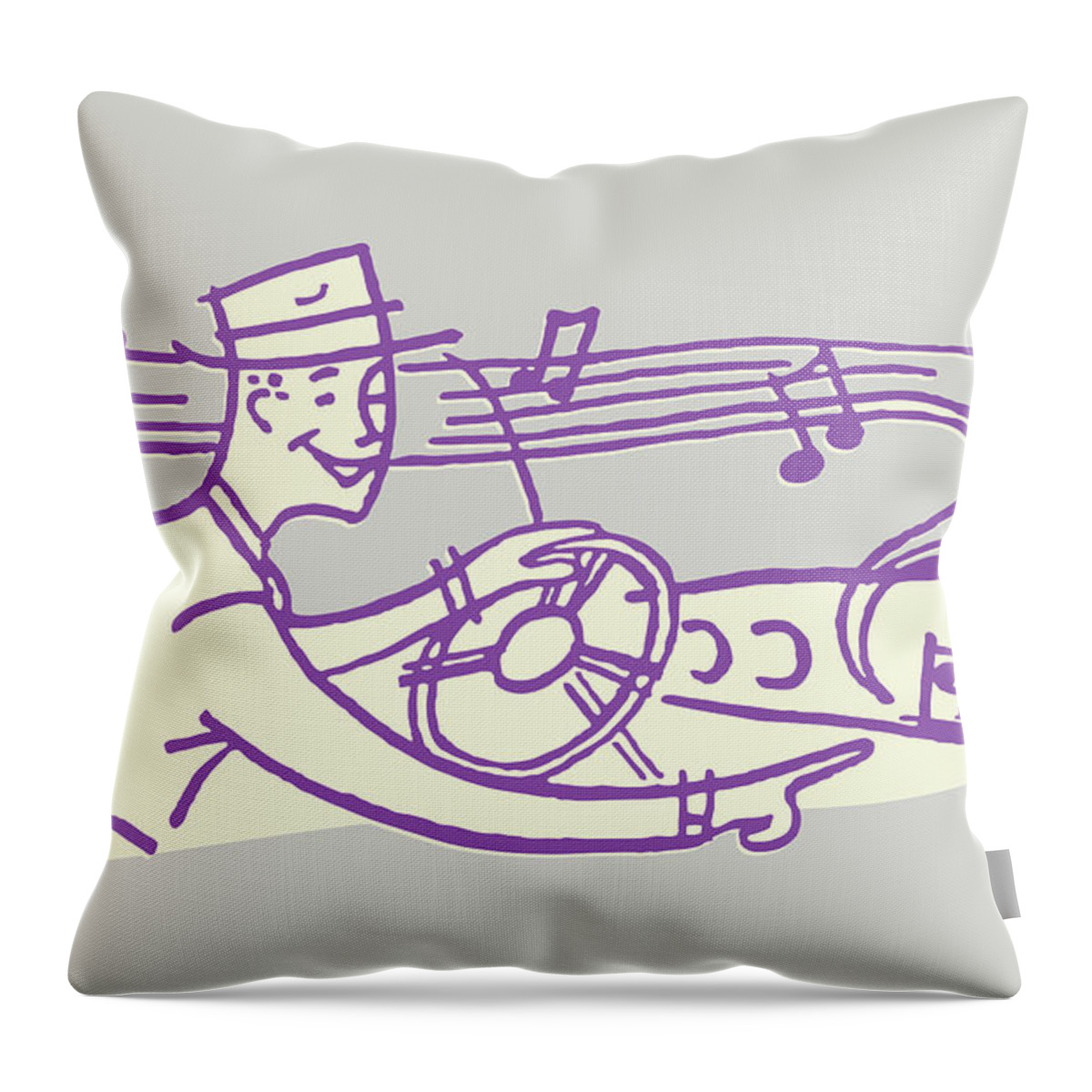 Adult Throw Pillow featuring the drawing Man Listening to Music in Car by CSA Images