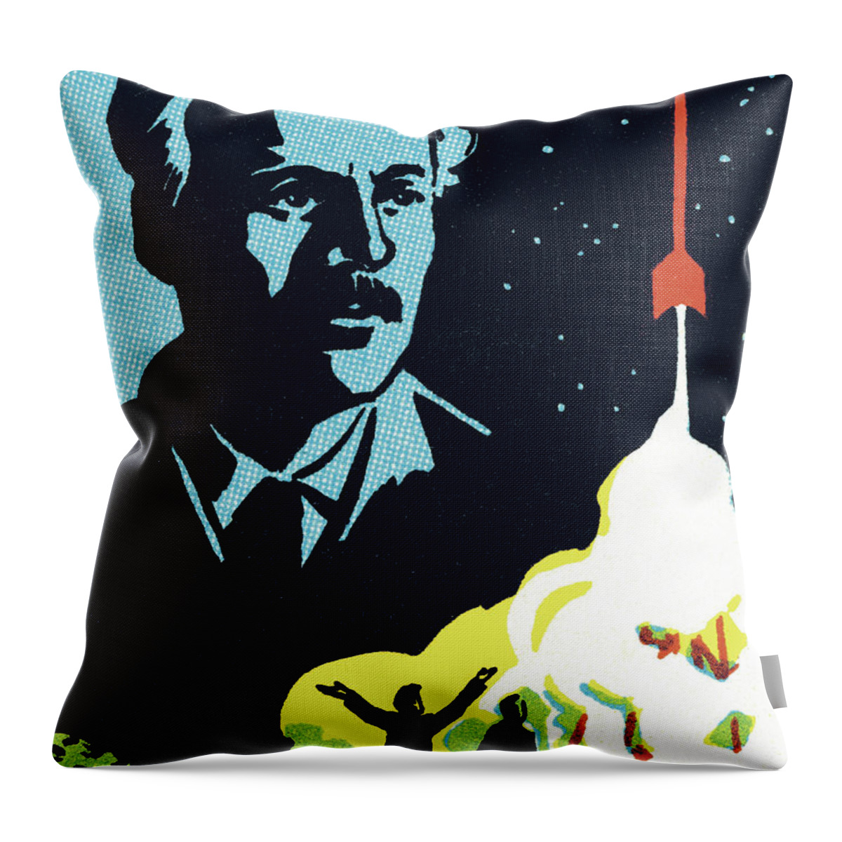 Adventure Throw Pillow featuring the drawing Man Observing a Rocket Launch by CSA Images
