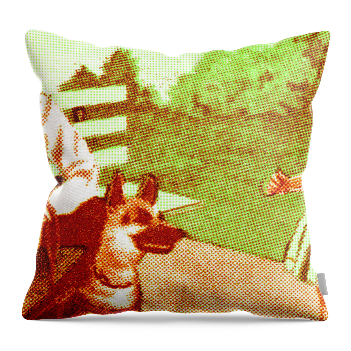 Accessories Throw Pillow featuring the drawing Man on bench with dog and kids by CSA Images