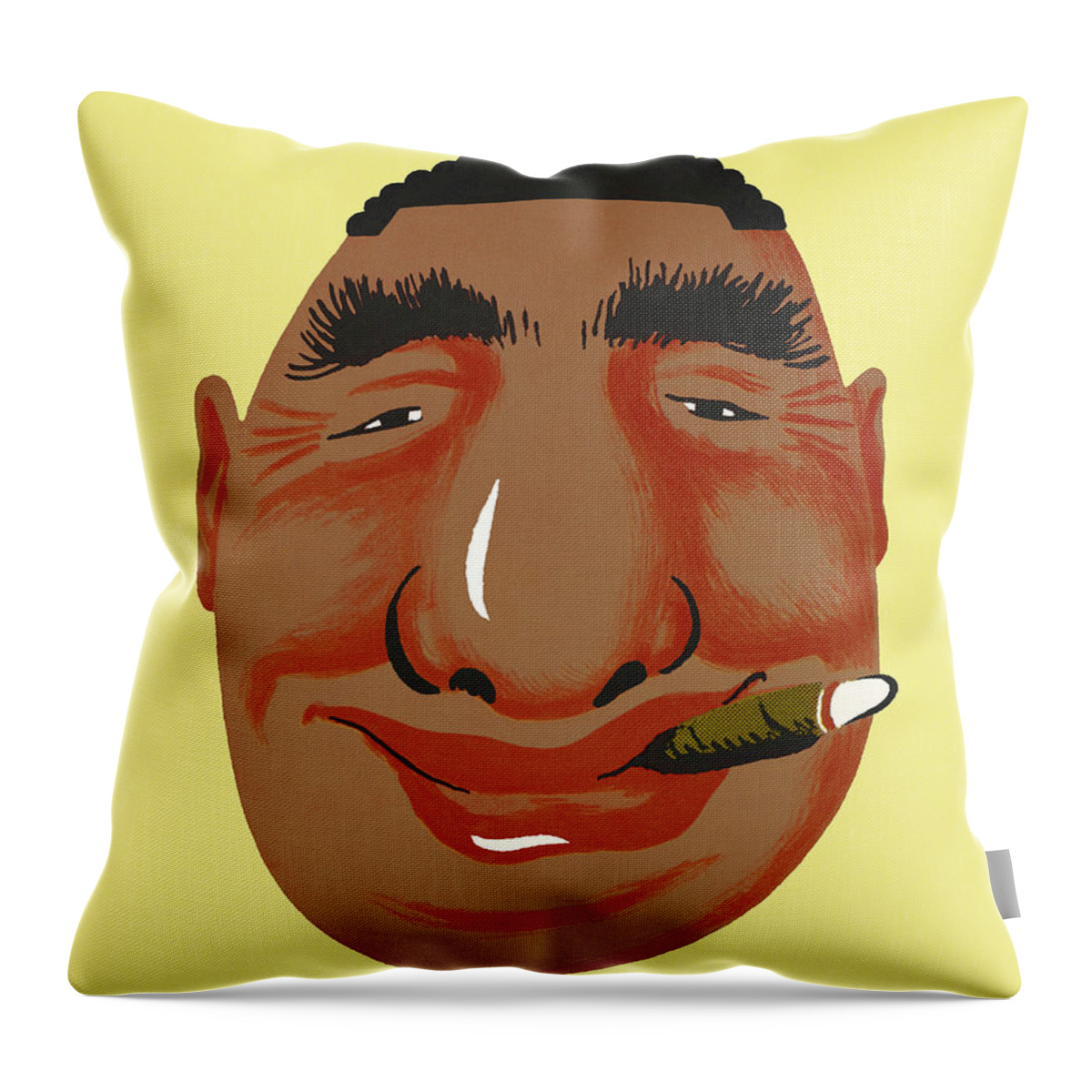 Adult Throw Pillow featuring the drawing Man Smoking a Cigar by CSA Images