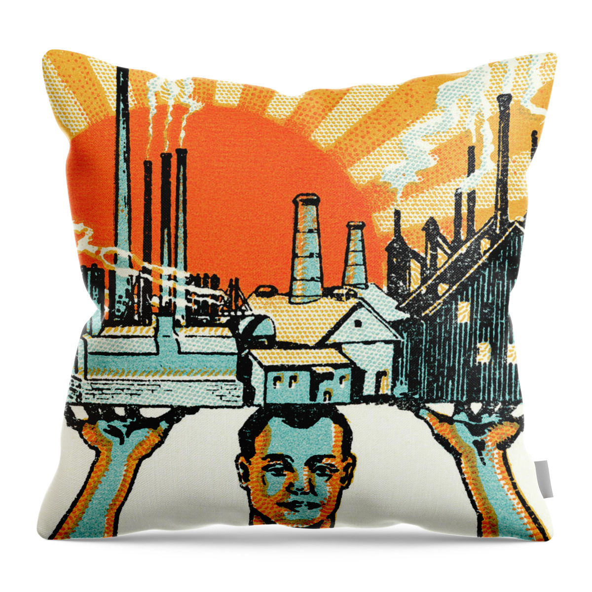 Adult Throw Pillow featuring the drawing Man v. industry by CSA Images
