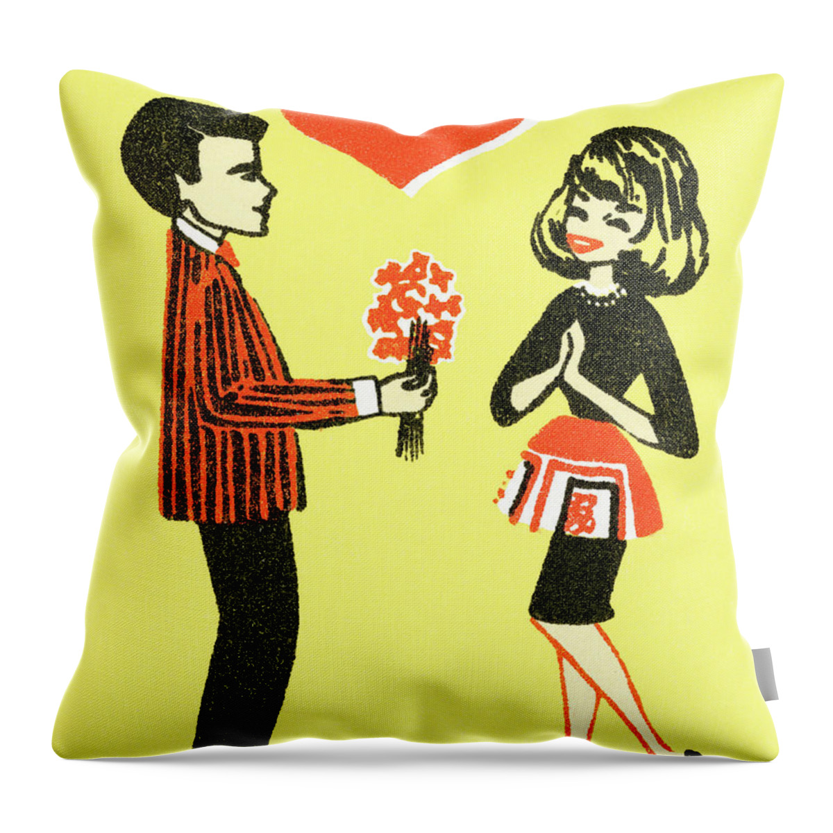 Adult Throw Pillow featuring the drawing Man with flowers for woman by CSA Images