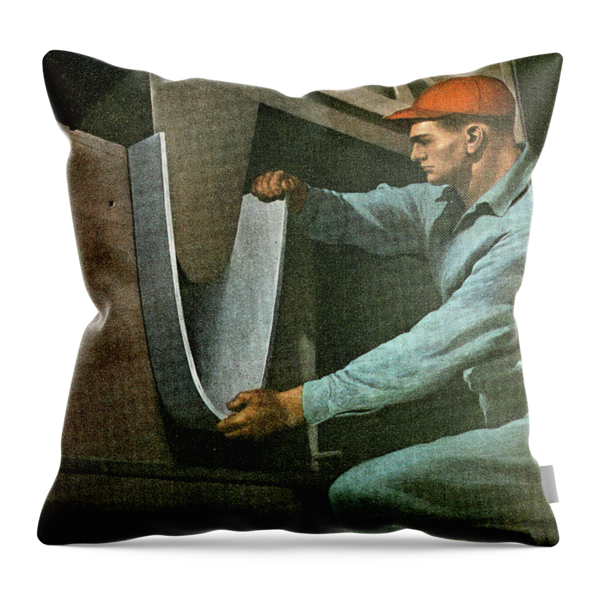 Adult Throw Pillow featuring the drawing Man Working in Factory by CSA Images