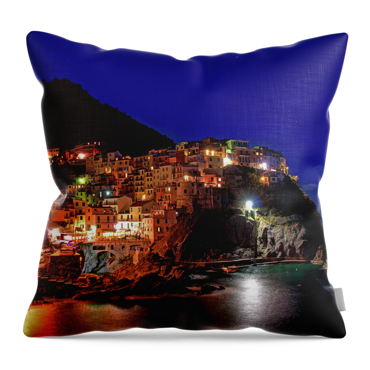 Tranquility Throw Pillow featuring the photograph Manarola Italy, Liguria, Cinque Terre by Photo Art By Mandy