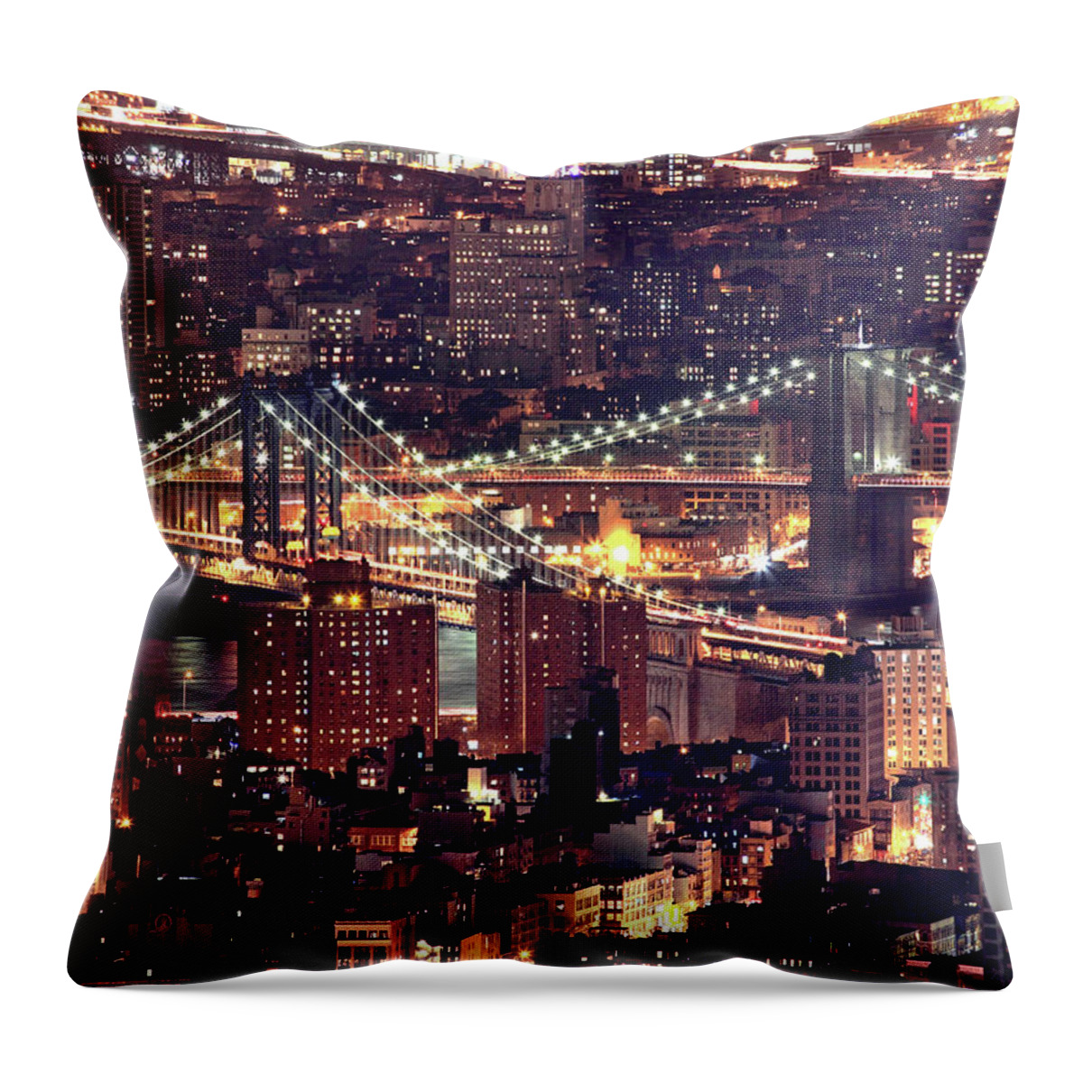 Suspension Bridge Throw Pillow featuring the photograph Manhattan And Brooklyn Bridges by Rob Kroenert