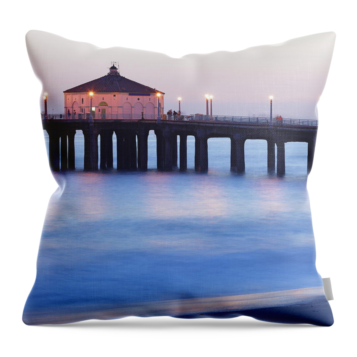 Water's Edge Throw Pillow featuring the photograph Manhattan Beach Pier by S. Greg Panosian