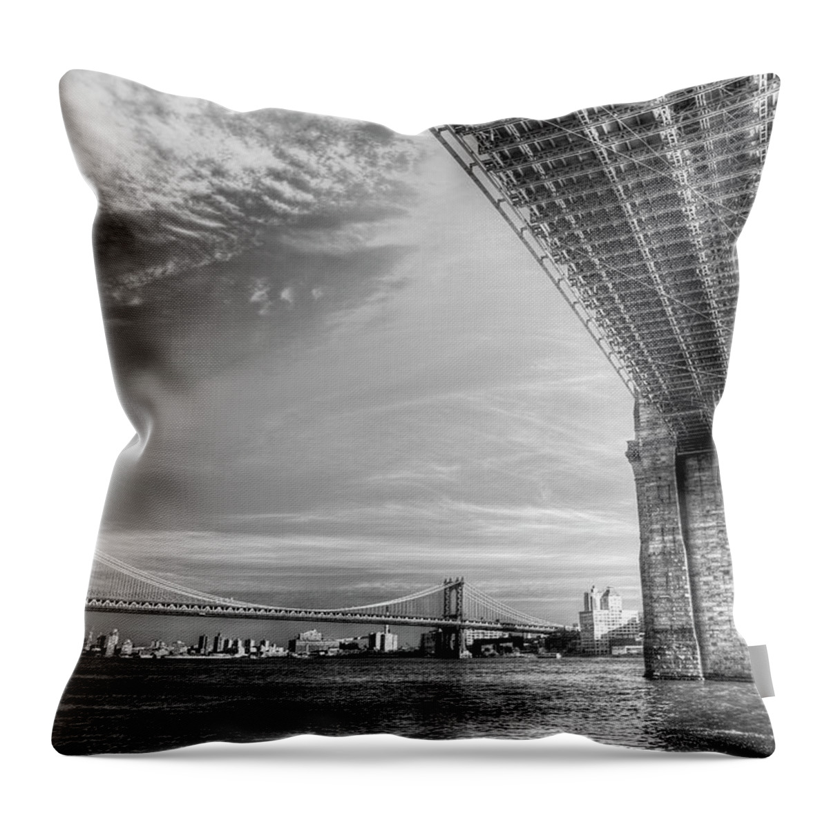 Brooklyn Bridge Throw Pillow featuring the photograph Manhattan Bridges And Brooklyn Bridges by David Pyatt