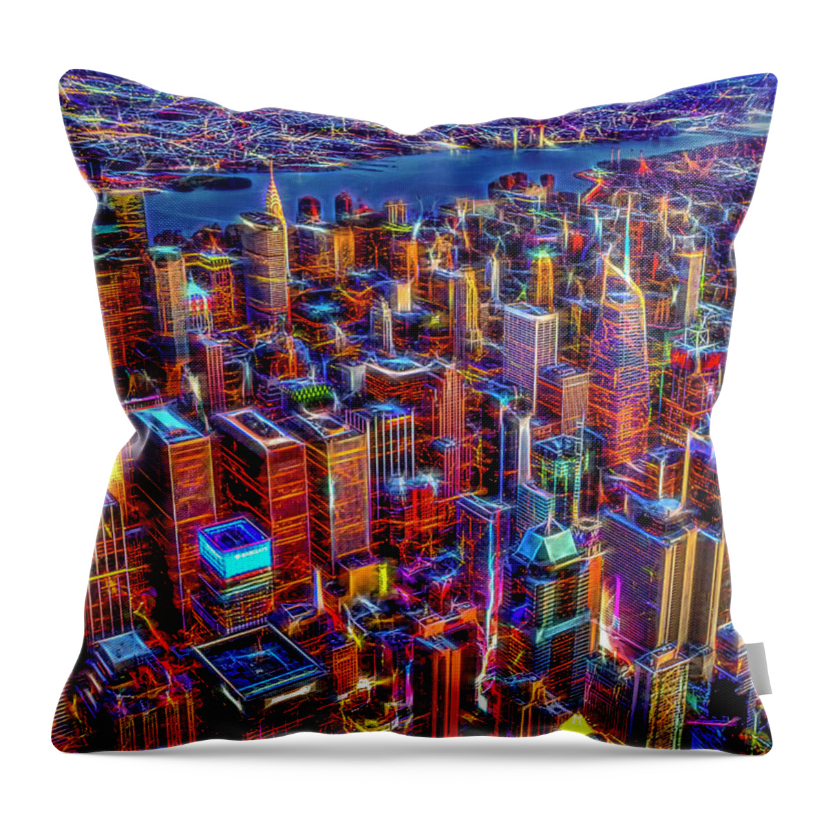 Aerial View Throw Pillow featuring the photograph Manhattan NYC Electrifying Pulse by Susan Candelario