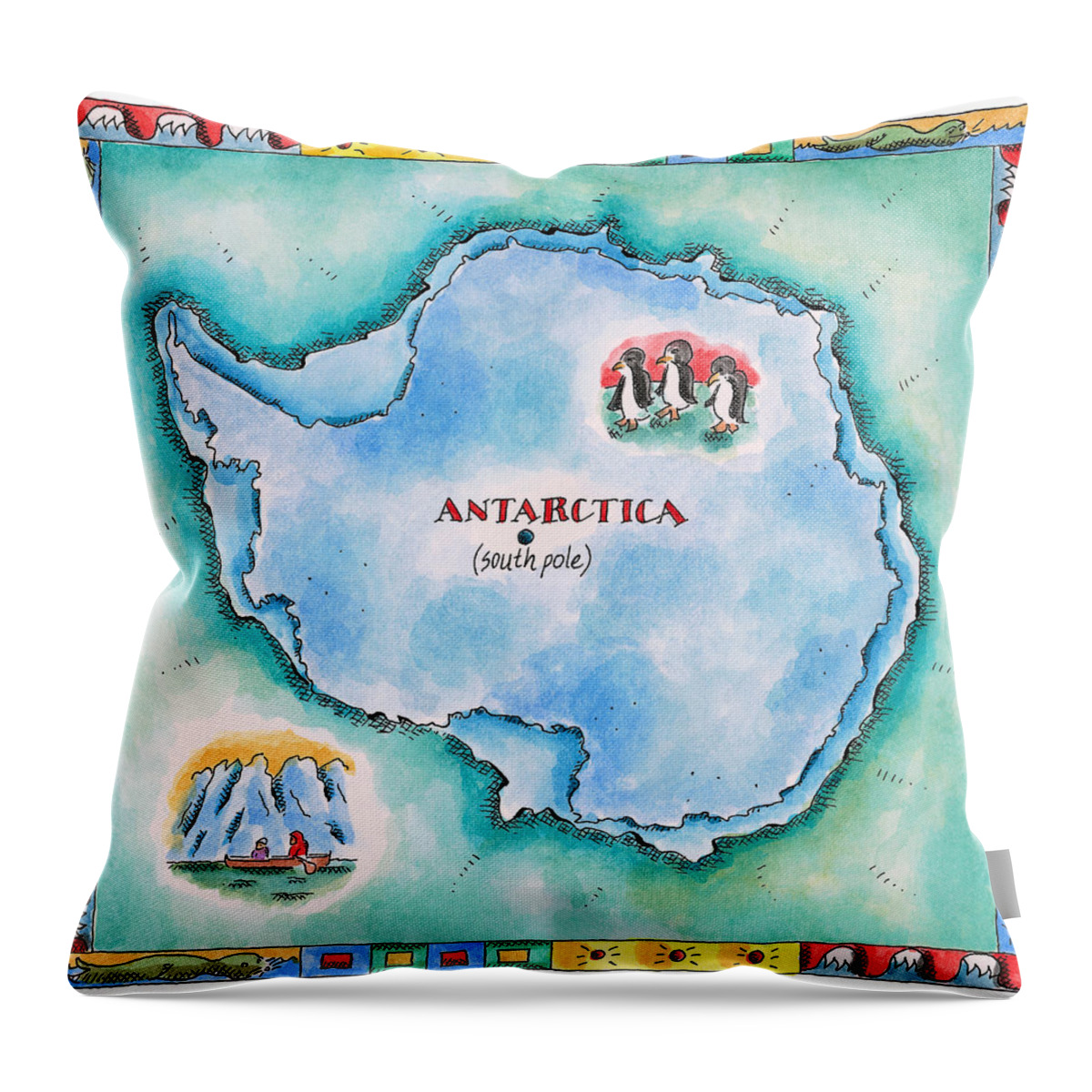 Watercolor Painting Throw Pillow featuring the digital art Map Of Antarctica by Jennifer Thermes