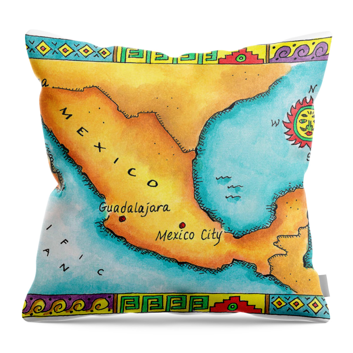 Mexico City Throw Pillow featuring the digital art Map Of Mexico by Jennifer Thermes
