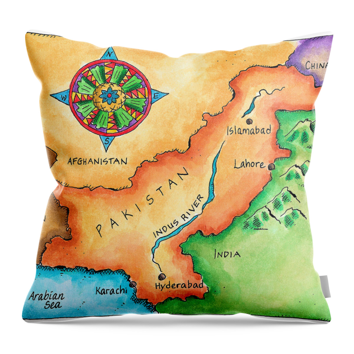 Hyderabad Throw Pillow featuring the digital art Map Of Pakistan by Jennifer Thermes