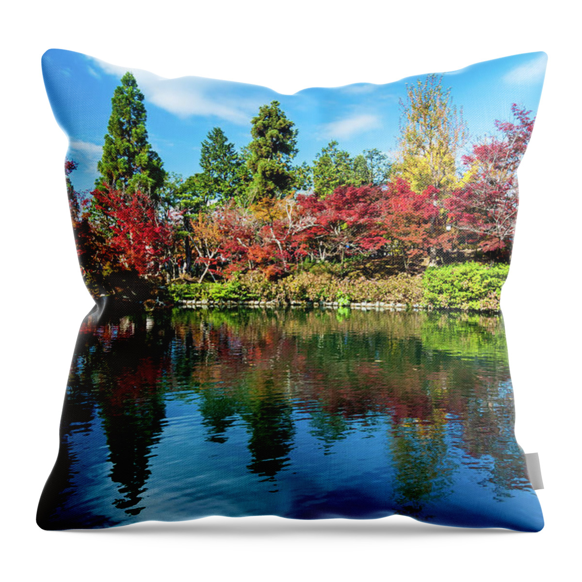 Scenics Throw Pillow featuring the photograph Maple Tree By The Lake by Wan Ru Chen