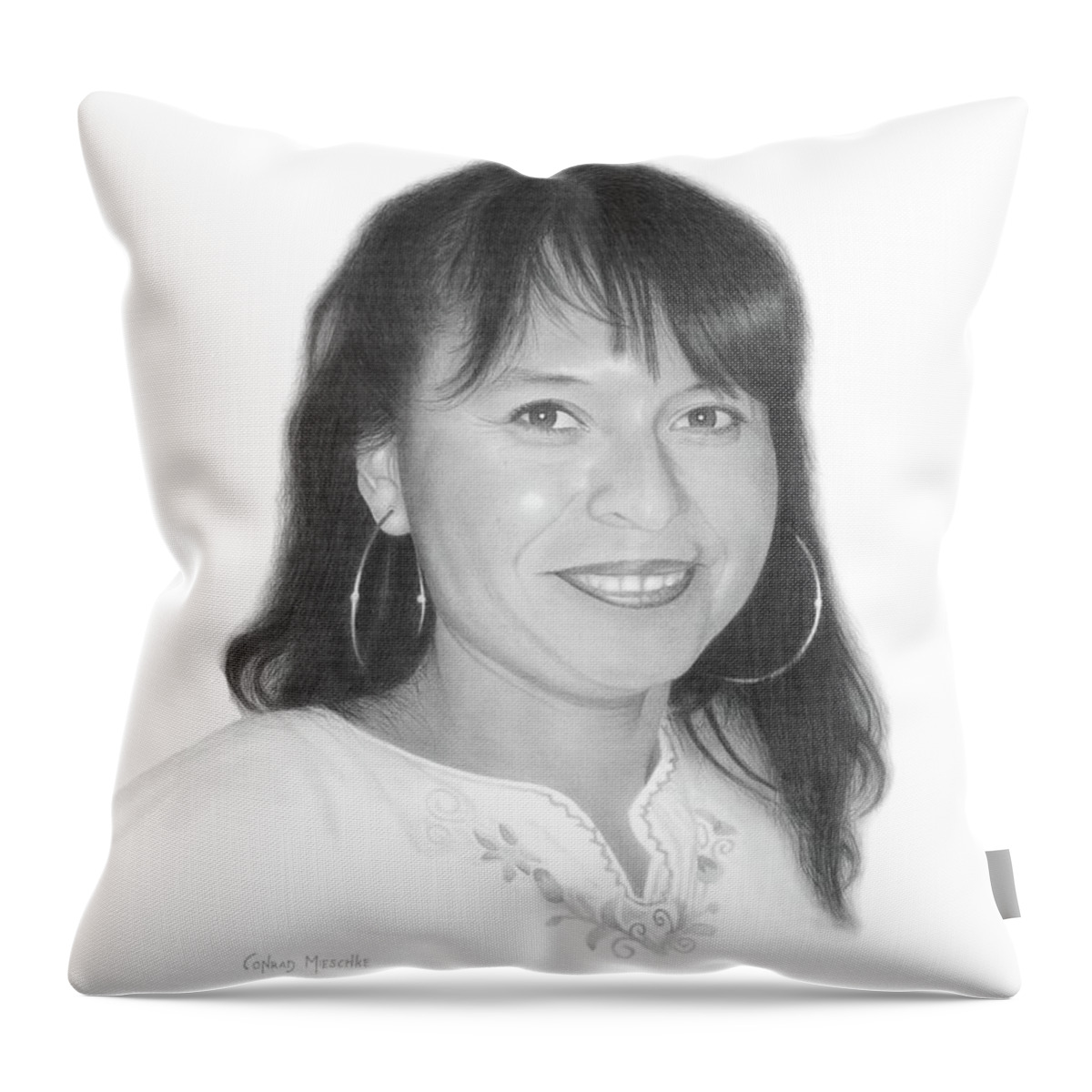 Portrait Throw Pillow featuring the drawing Maria del Rocio Martinez Juarez by Conrad Mieschke