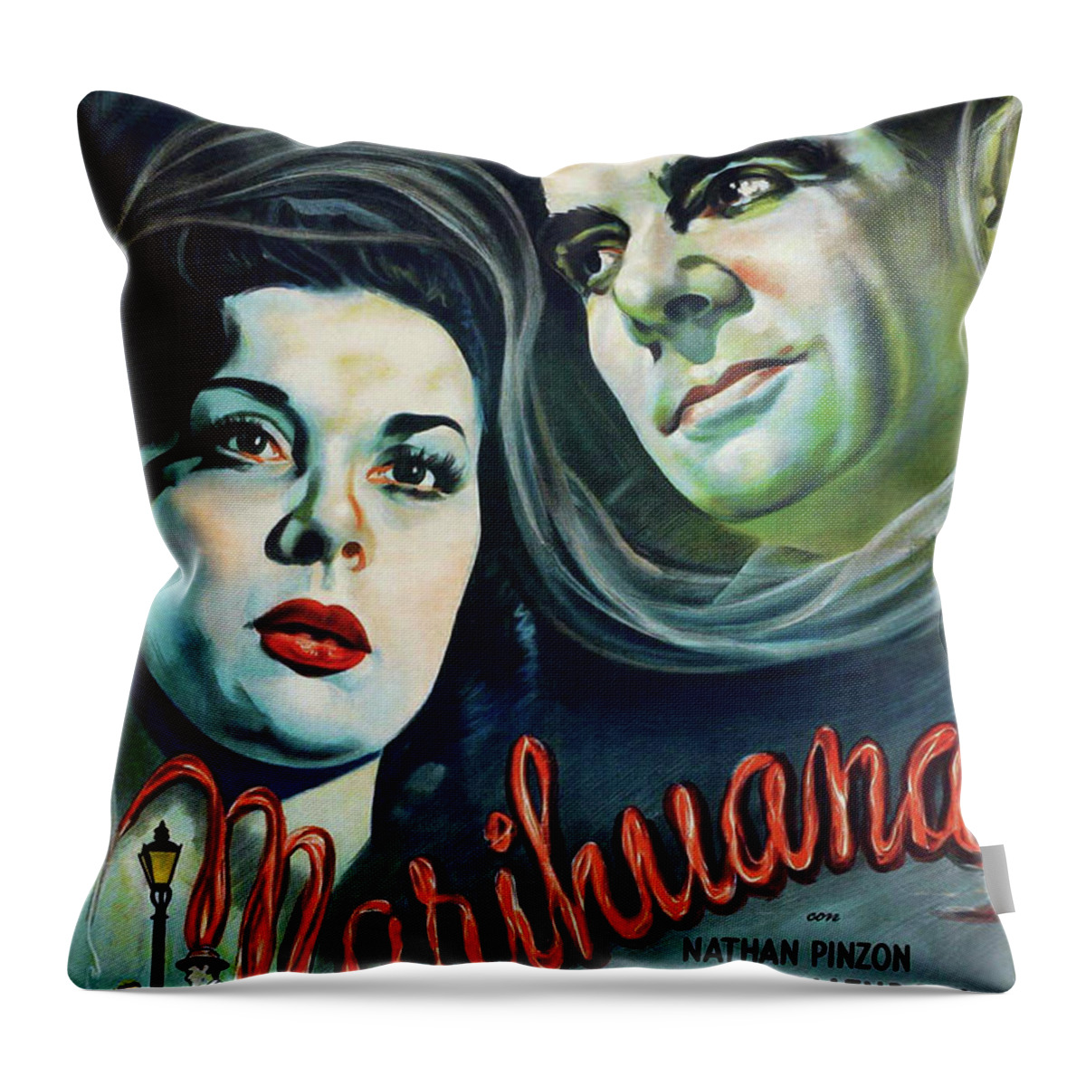 Drug Throw Pillow featuring the painting Marihuana by Unknown