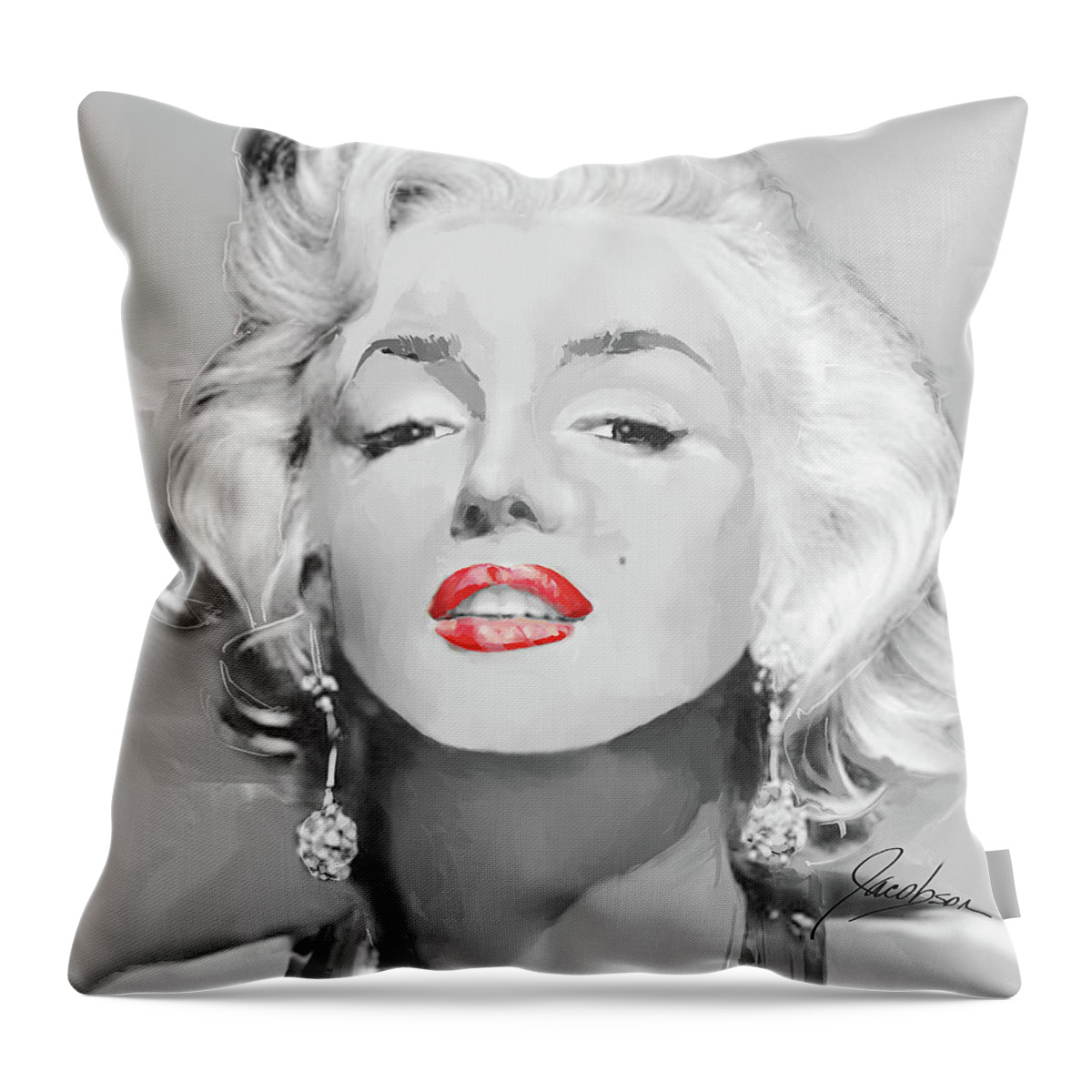 Marilyn Throw Pillow featuring the painting Marilyn 5 Silver by Jackie Medow-Jacobson