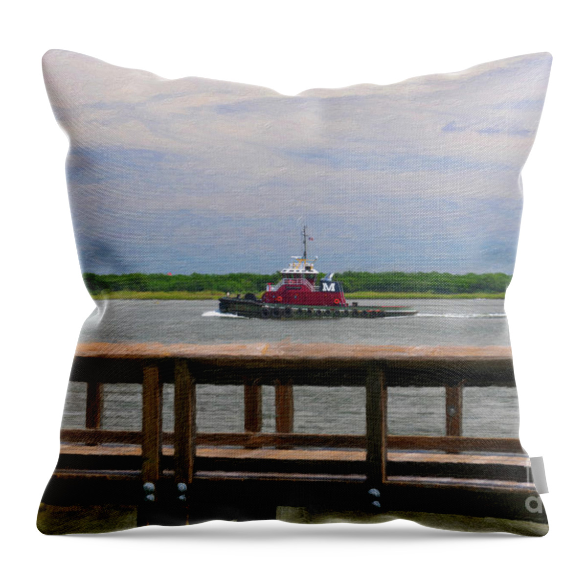 Tug Throw Pillow featuring the painting Marine Towing by Dale Powell
