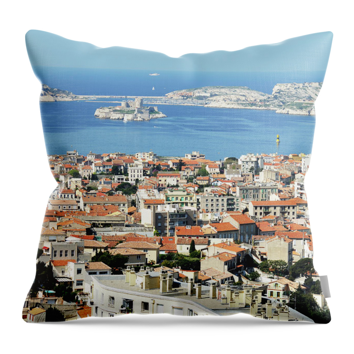 Scenics Throw Pillow featuring the photograph Marseille And View Of Chateau Dif by Jeangill